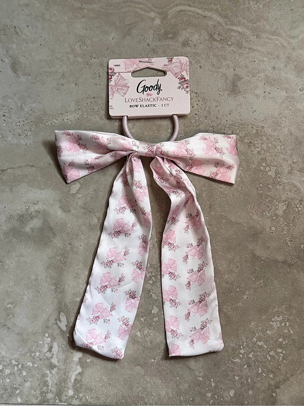 Goody x LoveShackFancy Bow Elastic Floral Bow Hair Elastic in Pink & White